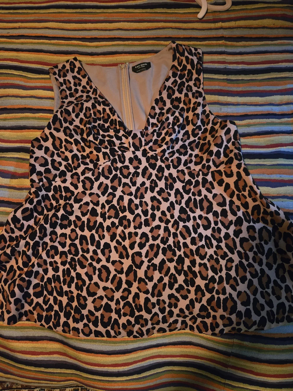 Kate Spade Woman's Tan/Black Leopard Print Sleeveless Peplum Top Size 6 NWOT